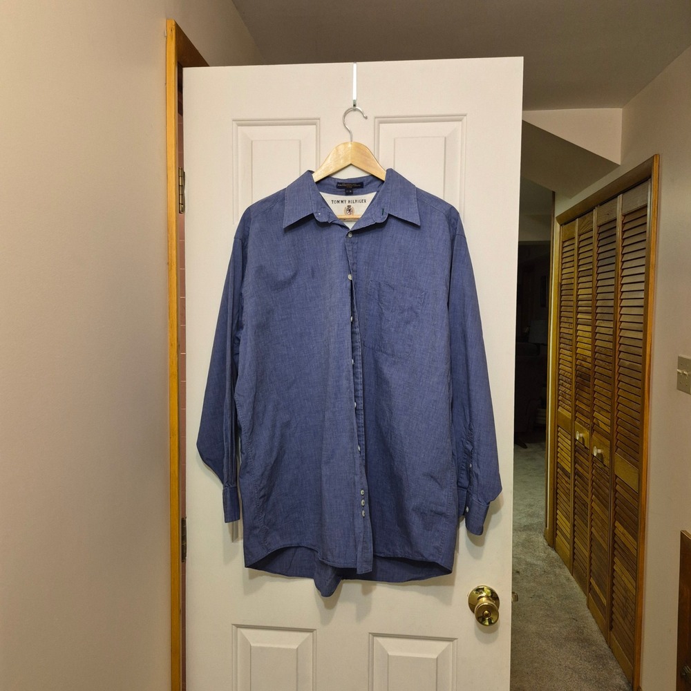 Tommy Hilfiger Mens Blue 100% Cotton Long Sleeve Button Down Shirt 17-34